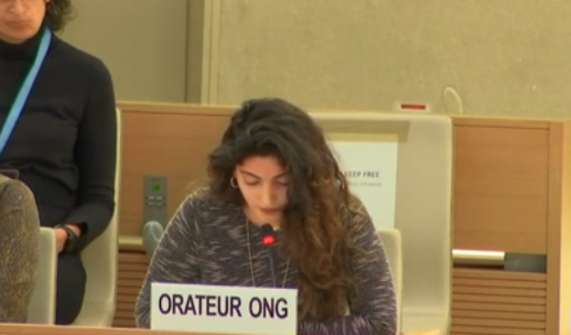 Diana El Richani from Action Canada for Population and Development delivering the statement on behalf of APC.