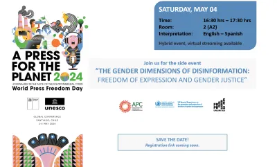 World Press Freedom Day Global Conference promotional banner, depicting the basic information about the conference and the illustration of an Andean condor bird.